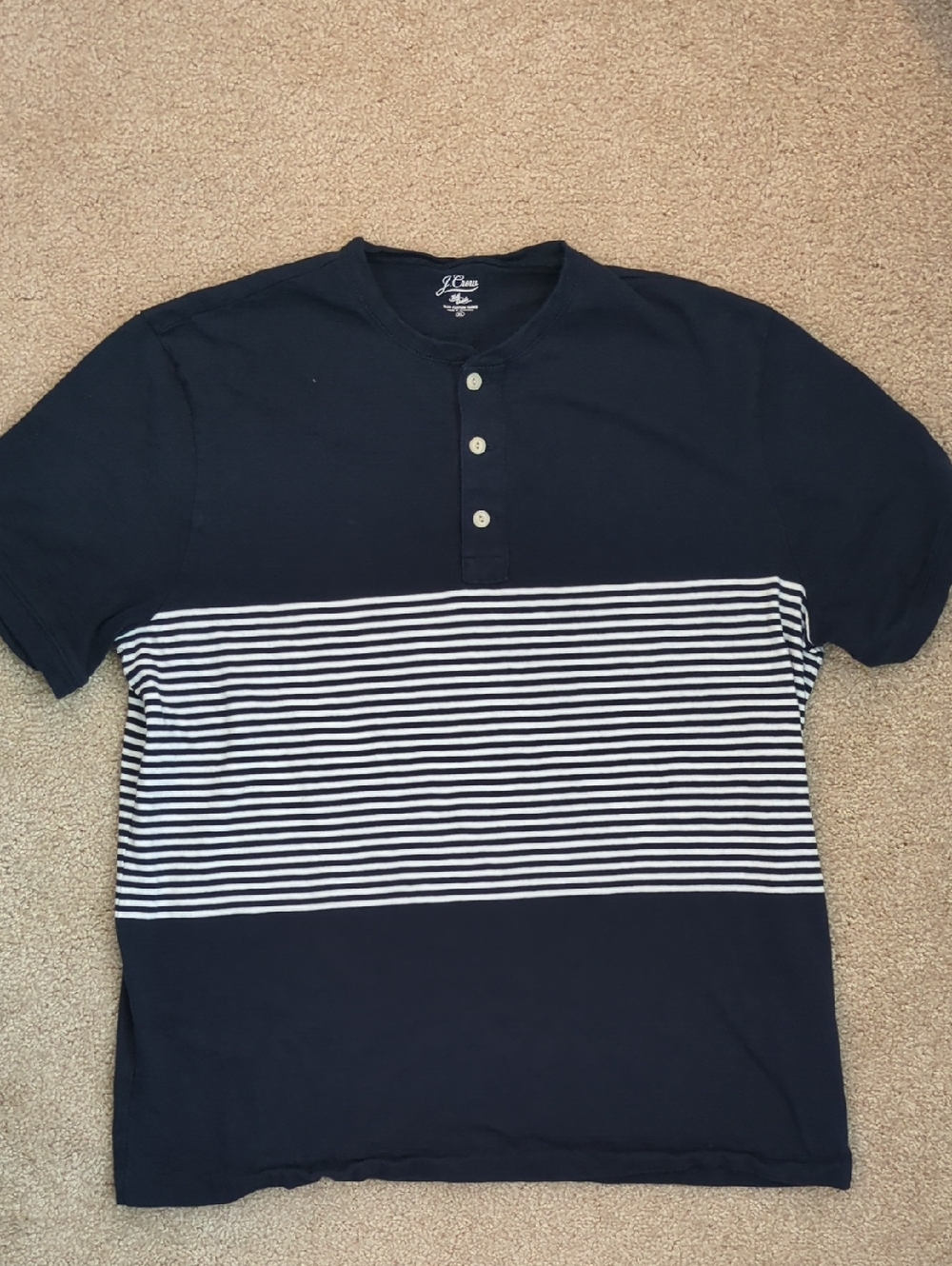 J. Crew Navy and White Striped Henley Short-Sleeve Tee